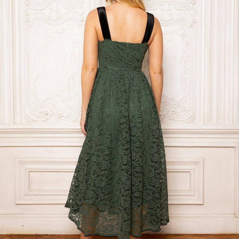 Penny Tank Midi Dress in Green Lace