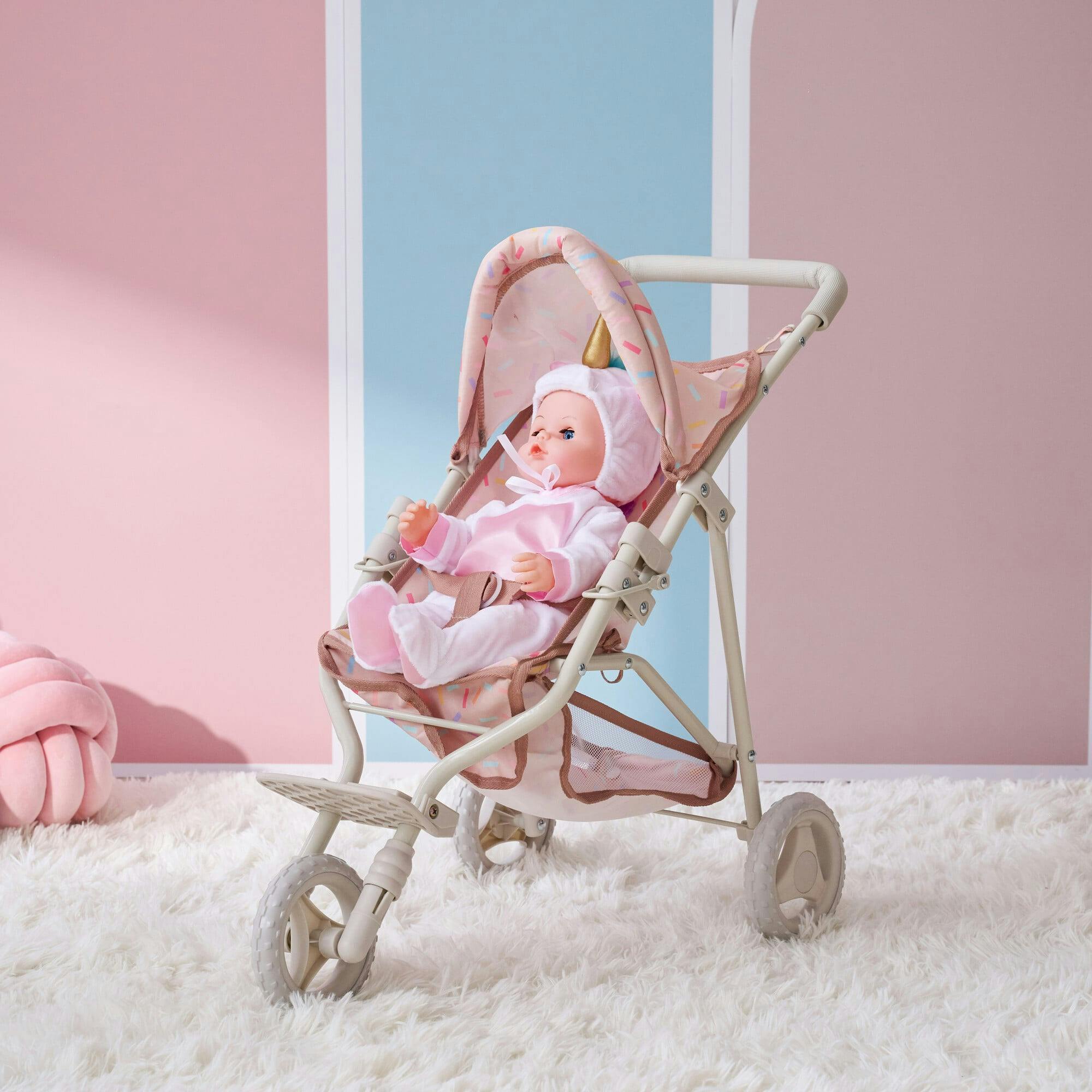 Olivia's Little World Confetti Doll Jogging Stroller with Retractable Canopy