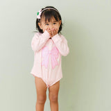 Pink Bow Sequin Patch Long Sleeve Romper