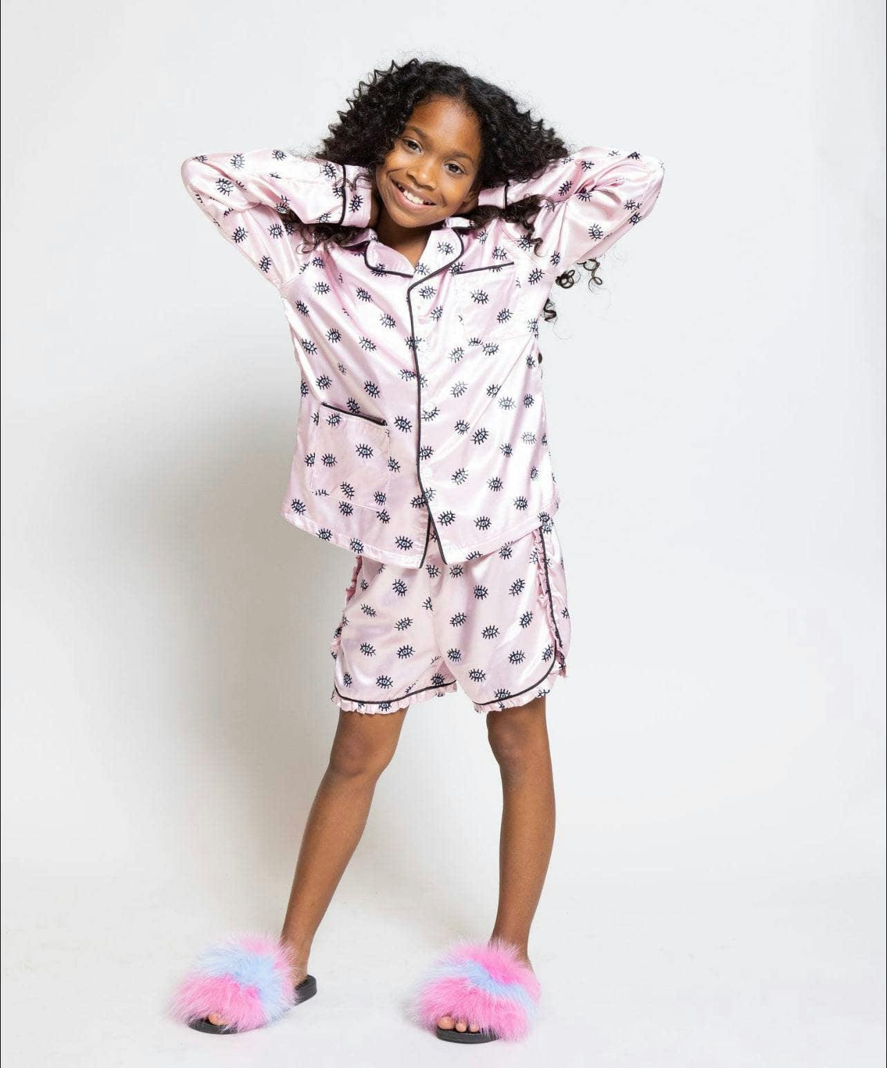 Evil Eye Silk Long Sleeve Shirt & Short Set