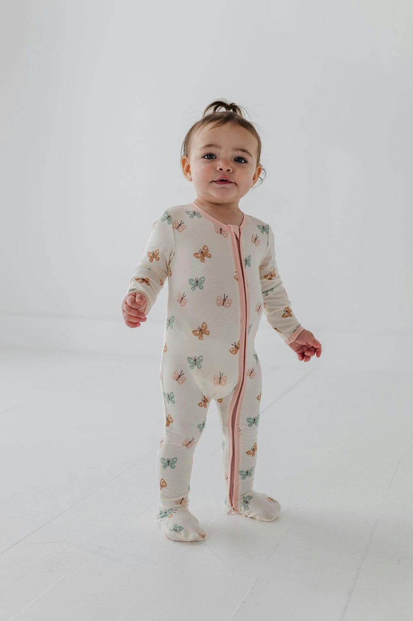 Baby Girl Footie Romper in Pastel Butterflies