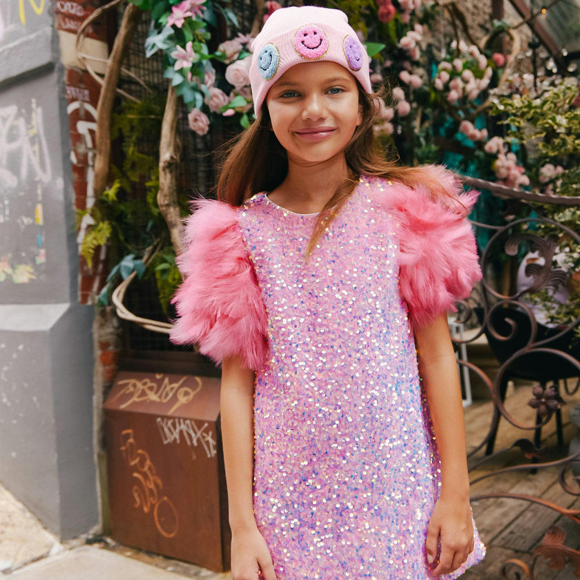 Feather Puff Sleeve Sequin Party Dress