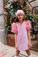 Feather Puff Sleeve Sequin Party Dress