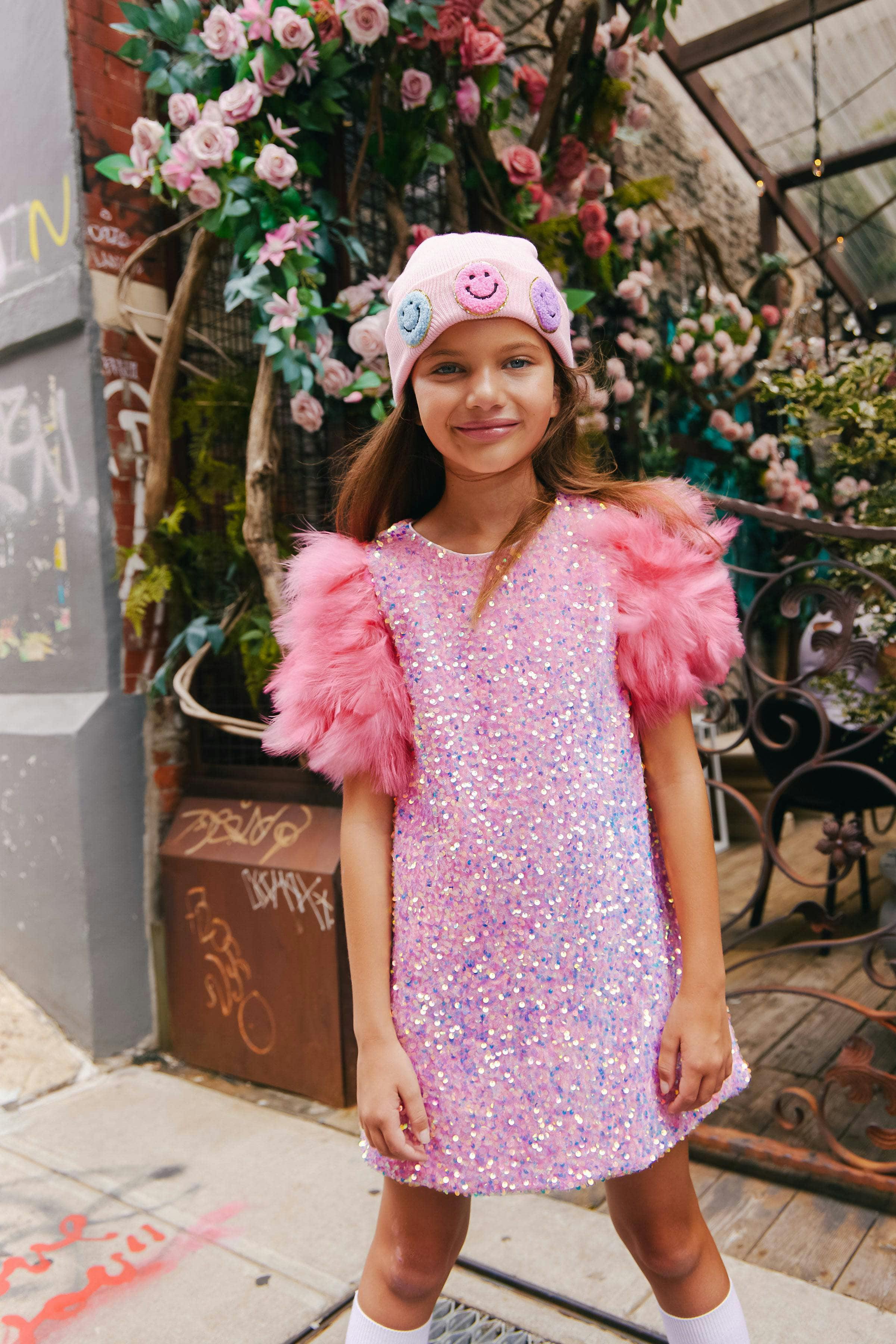 Feather Puff Sleeve Sequin Party Dress