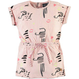 All-Over Abstract Print Short Sleeve Cinched Waist Dress
