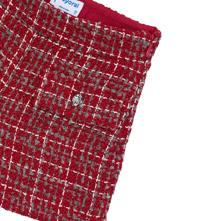 Red Tweed Button Shorts