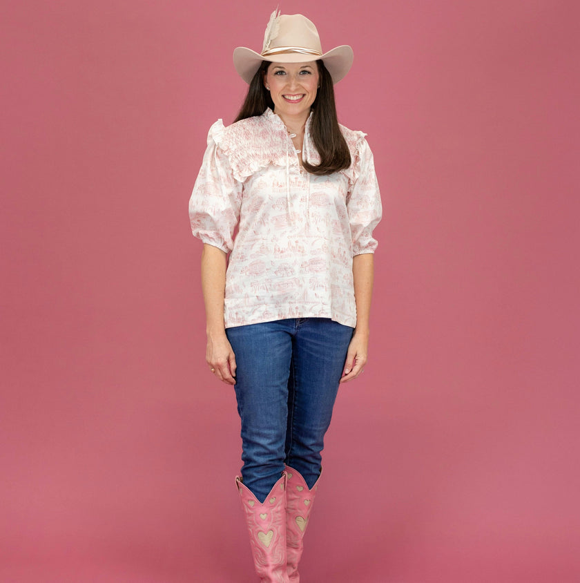 Women's Lizzie Shirt - Dallas Print (Pink)