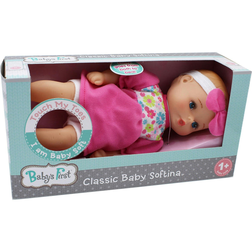 Goldberger Doll Baby's First 11" Classic Softina with Pink & Foral Jumper & Headband