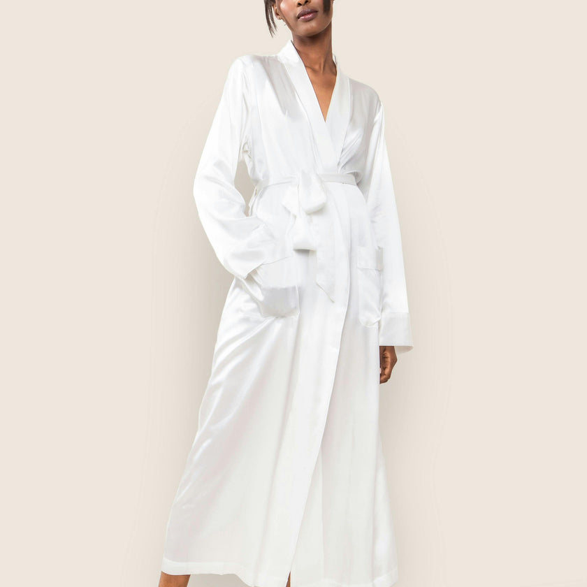 Women's Silk Long Robe in White