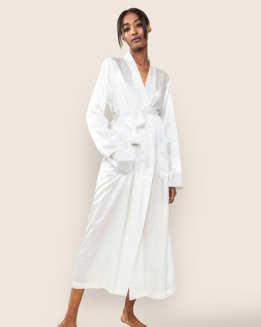 Women's Silk Long Robe in White