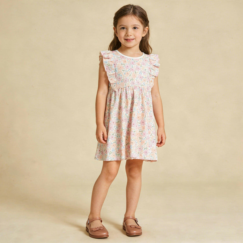 Organic Flutter Dress - Peony