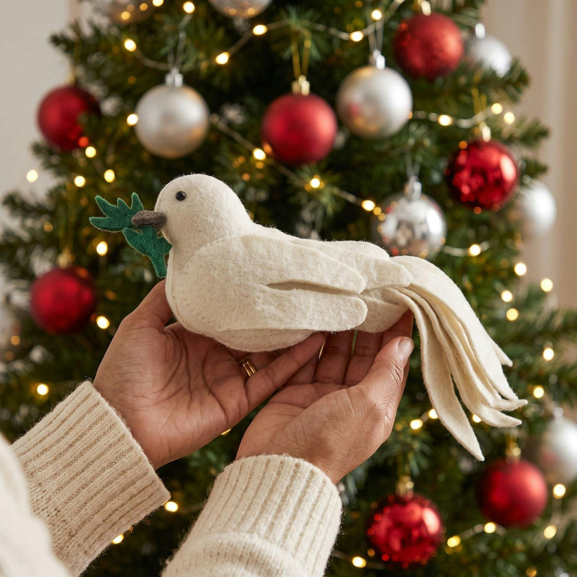 Handmade Hand Felted Wool Christmas Tree Topper - Dove