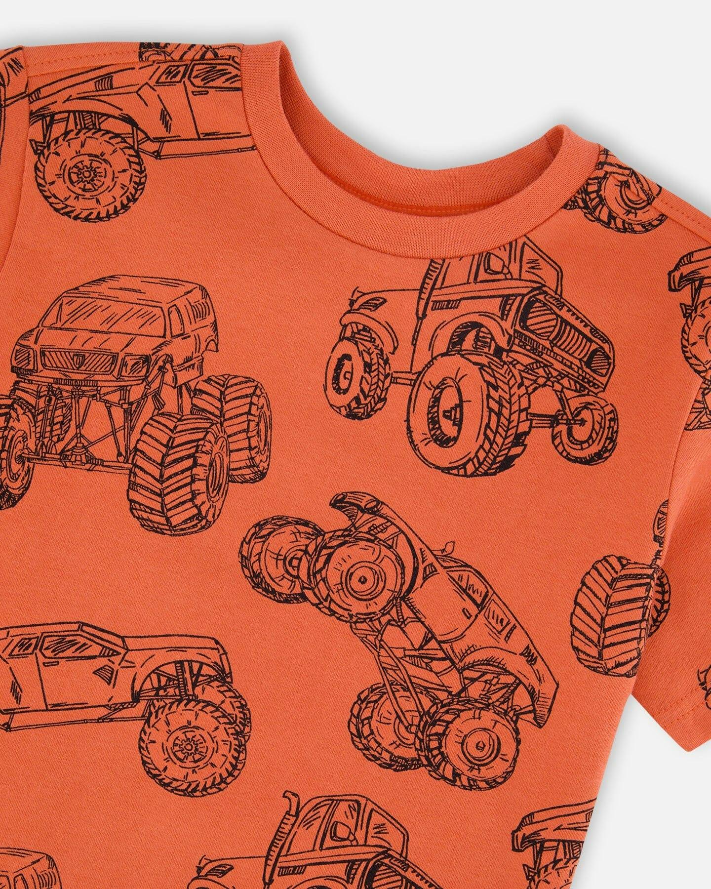 Organic Cotton Jersey T-Shirt Orange Printed Trucks