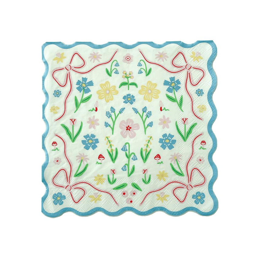 Bunnies In The Garden Blue Floral Large Napkins