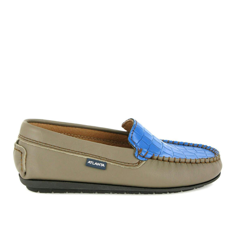 Plain Moccasins In Leather, Earth And Blue