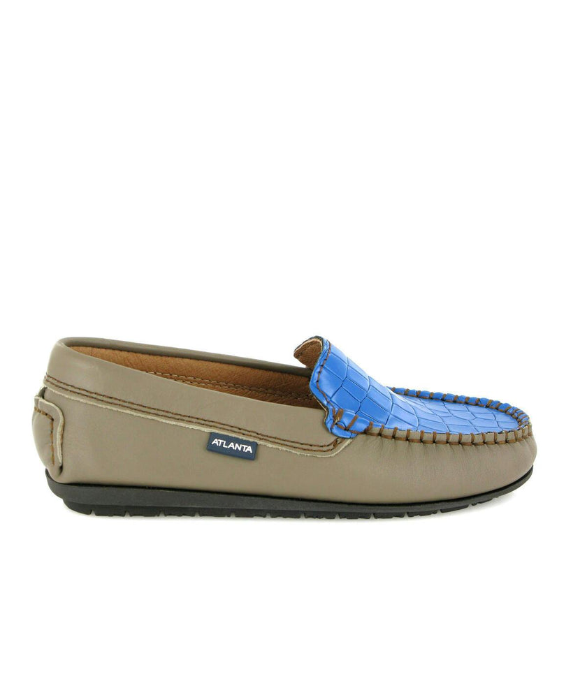 Plain Moccasins In Leather, Earth And Blue