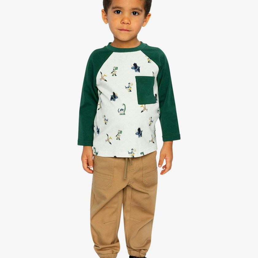 Long Sleeve Raglan T-Shirt Beige Dinosaur Print