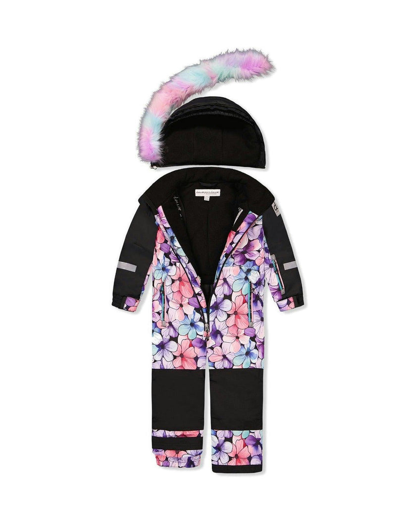 Kids One Piece Play Snowsuit Purple Floral Print
