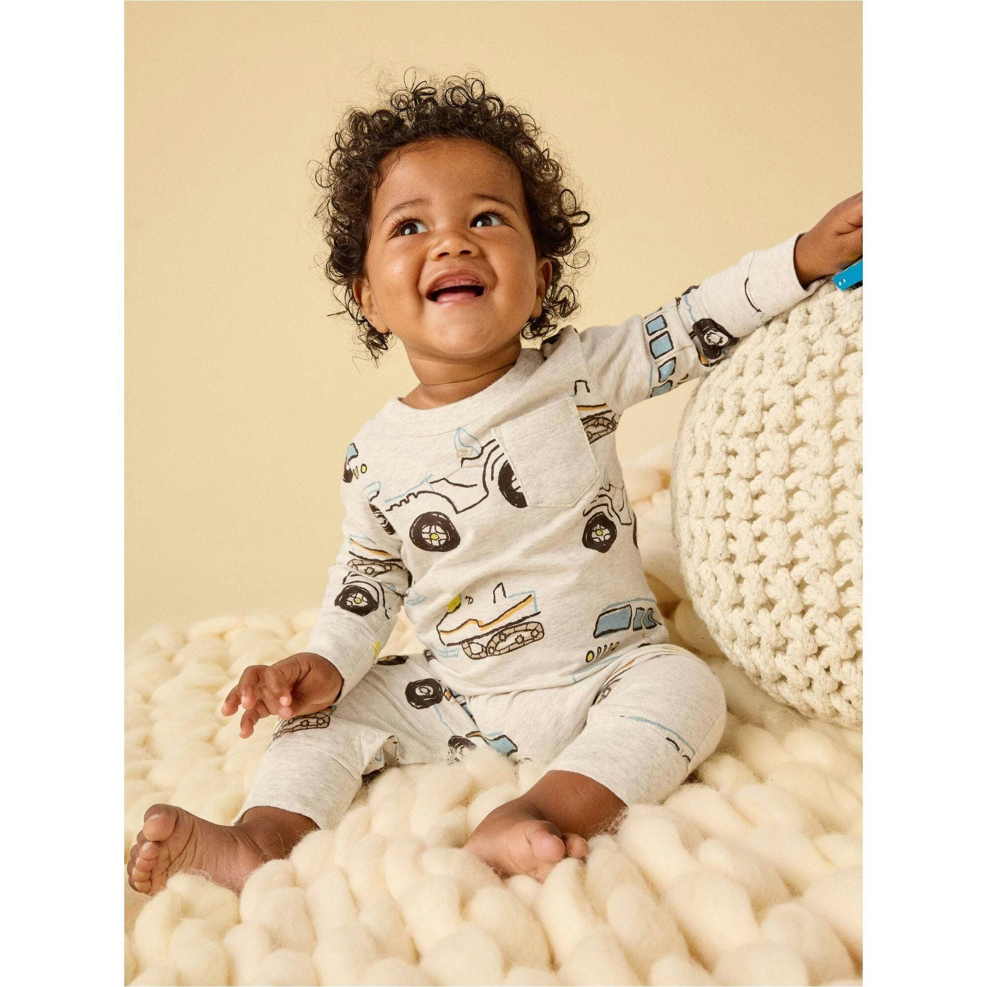 Long Sleeve Pocket Baby Romper, White