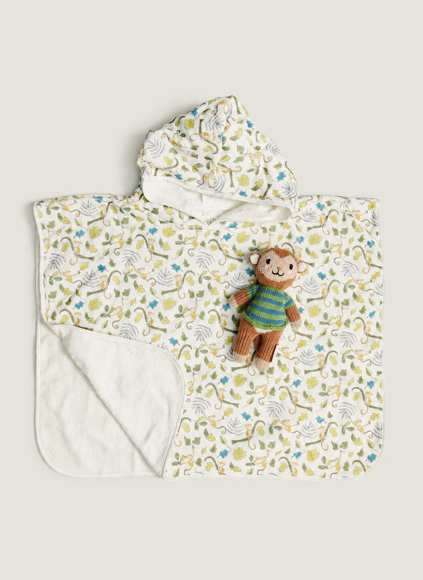 Children's Gift Set: Happy Monkey Swim Poncho and Marlow the Monkey Knit Doll