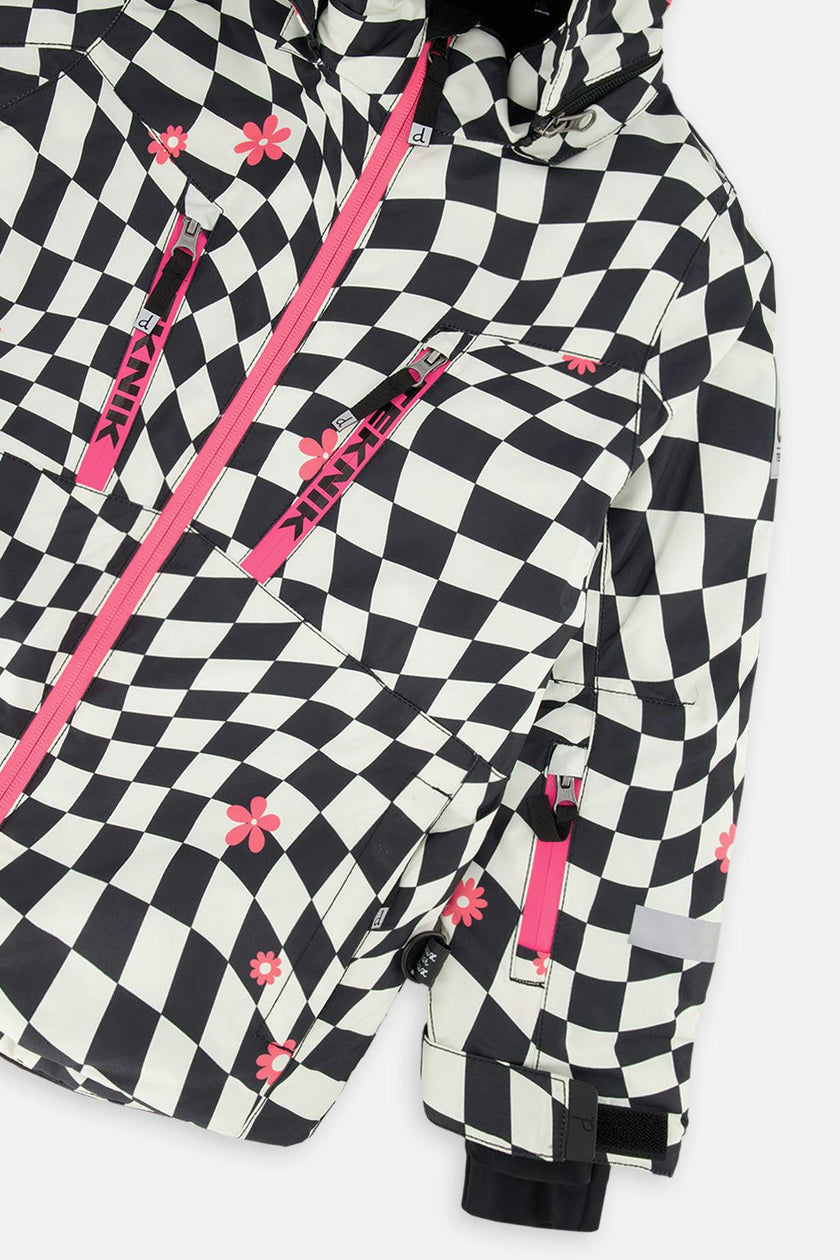 Two Piece Teknik Snowsuit White And Bright Pink Checkered Print