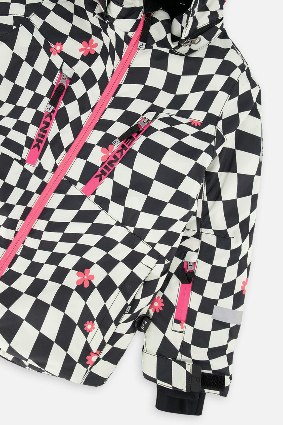 Two Piece Teknik Snowsuit White And Bright Pink Checkered Print