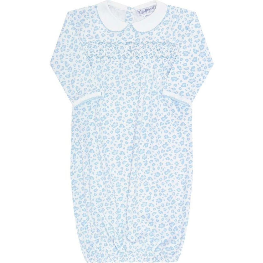 Blue Cheetah Print Smocked Gown