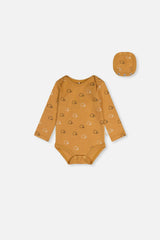 Organic Cotton Onesie Brown Printed Hedgehogs