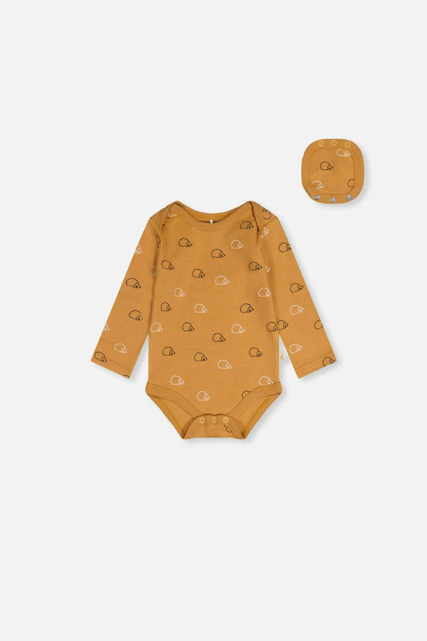 Organic Cotton Onesie Brown Printed Hedgehogs