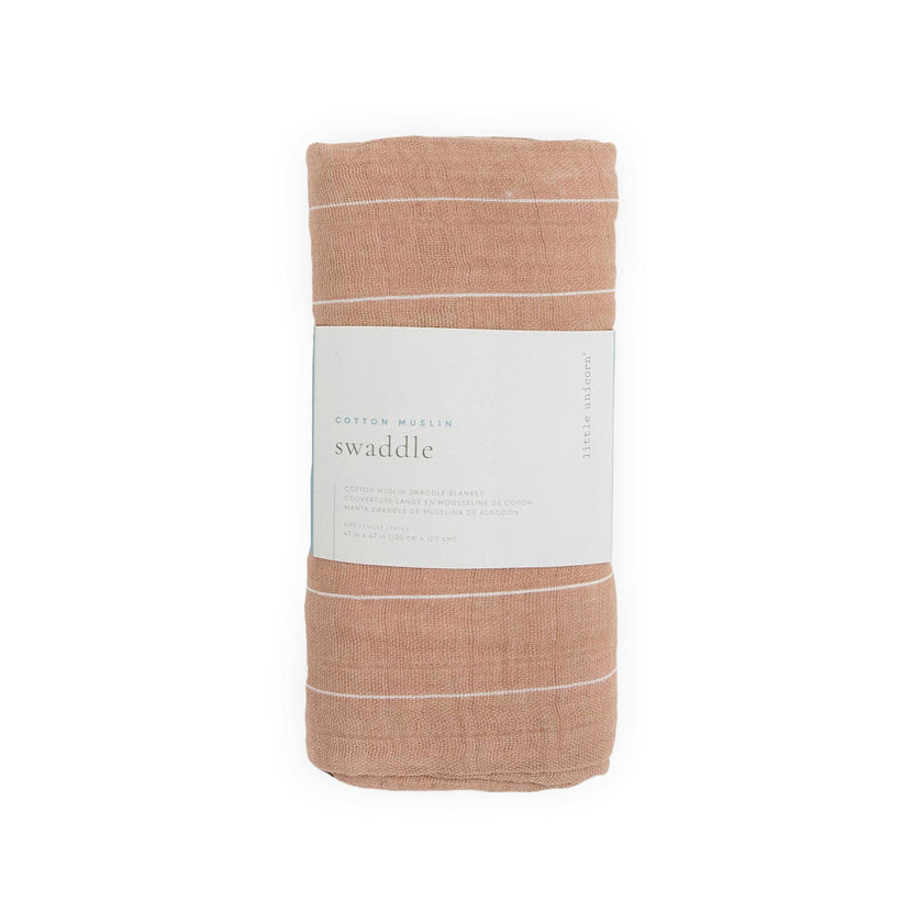 Cotton Muslin Swaddle Blanket - Mauve Stripe