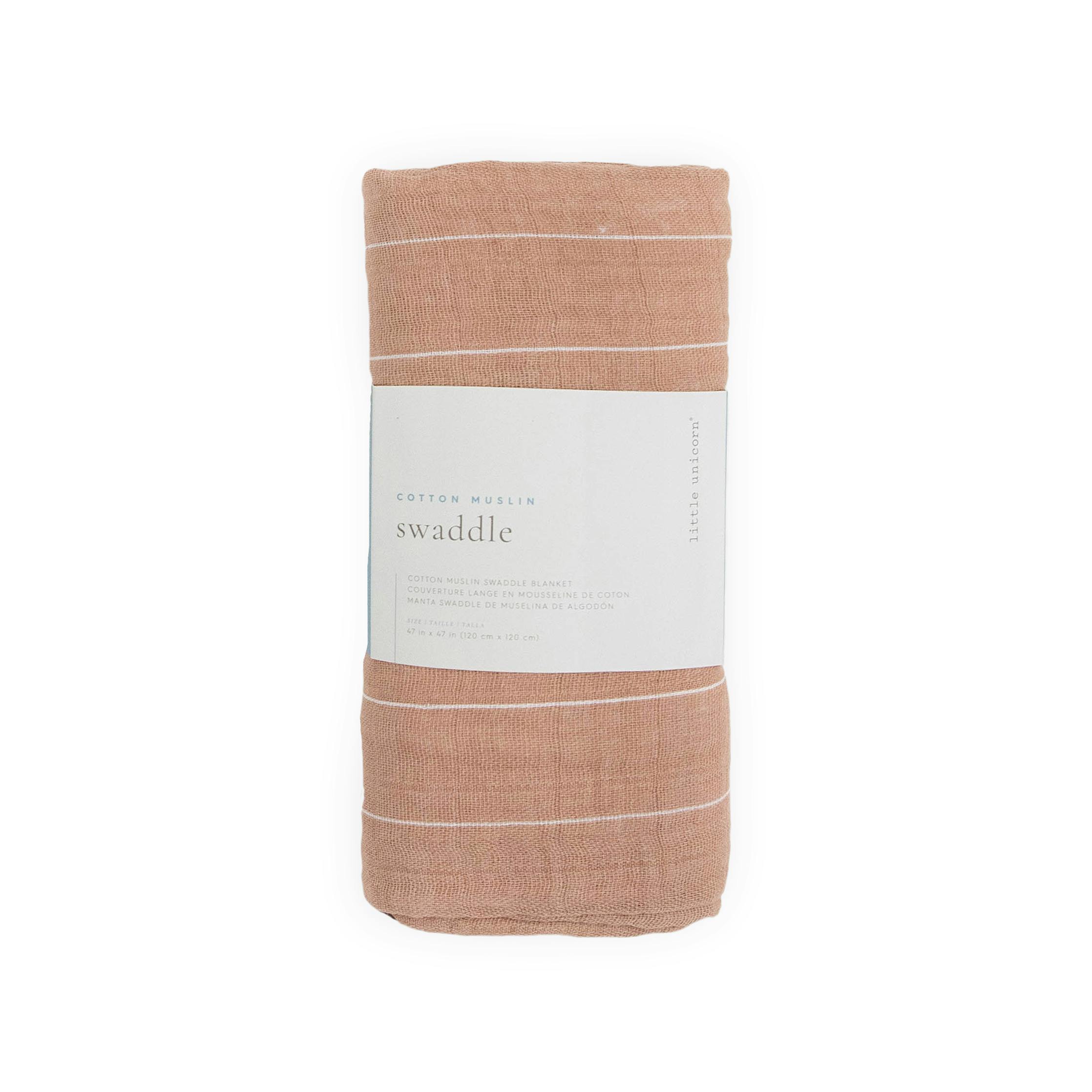 Cotton Muslin Swaddle Blanket - Mauve Stripe