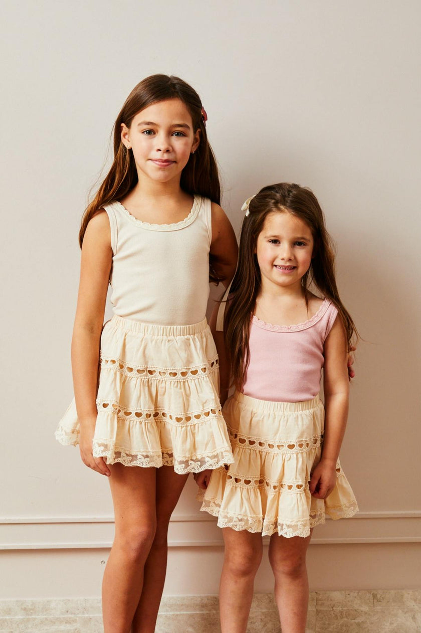 Stella Ribbed Tank - Champagne Lace Trim