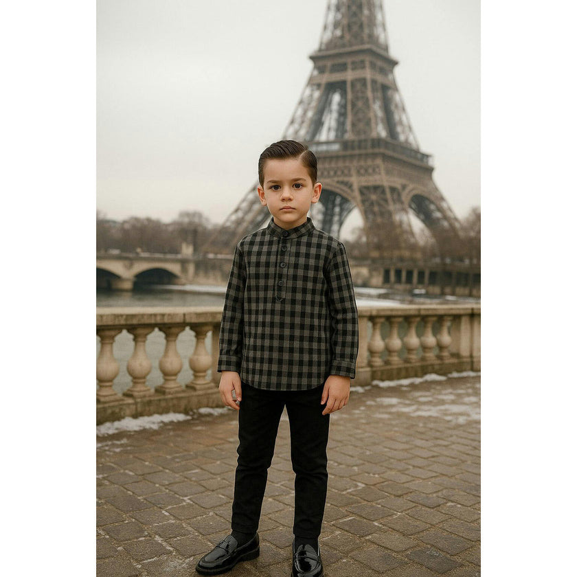 Plaid Collar Boys Shirt