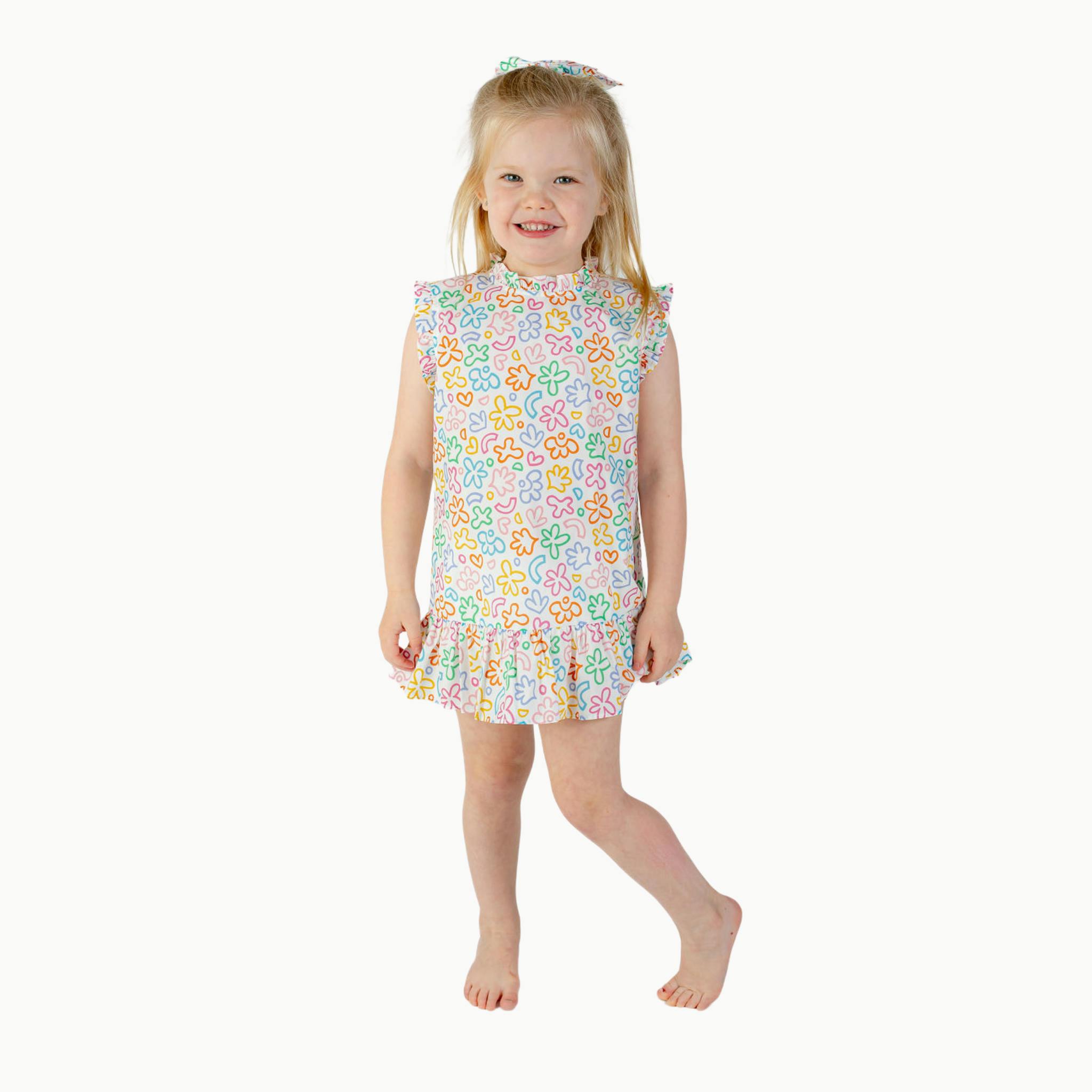 Drop Waist Dress in Rainbow Doodle