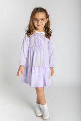 Stripe Knit Dress with Embroidered Flowers