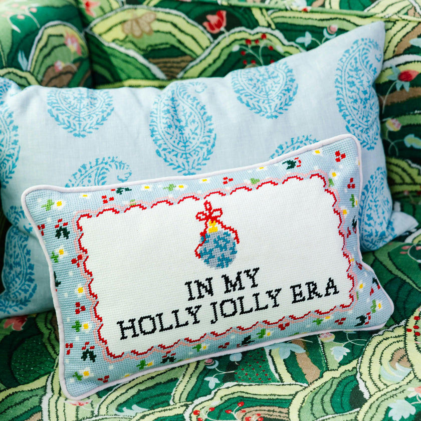 Holly Jolly Era Needlepoint Pillow