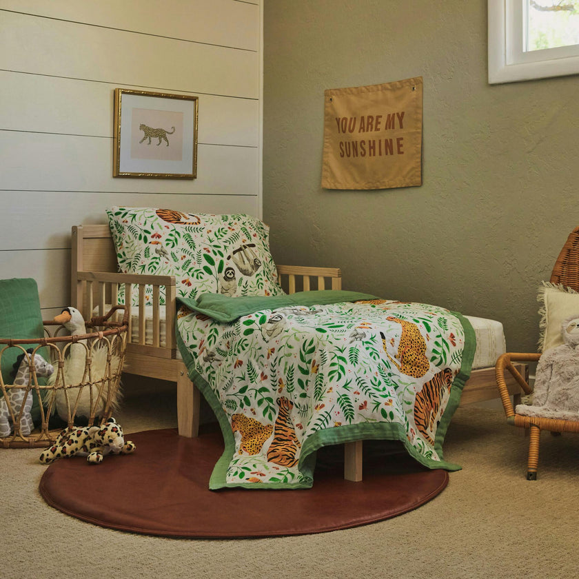 Cotton Muslin Toddler Bedding 3 Piece Set - Mighty Jungle