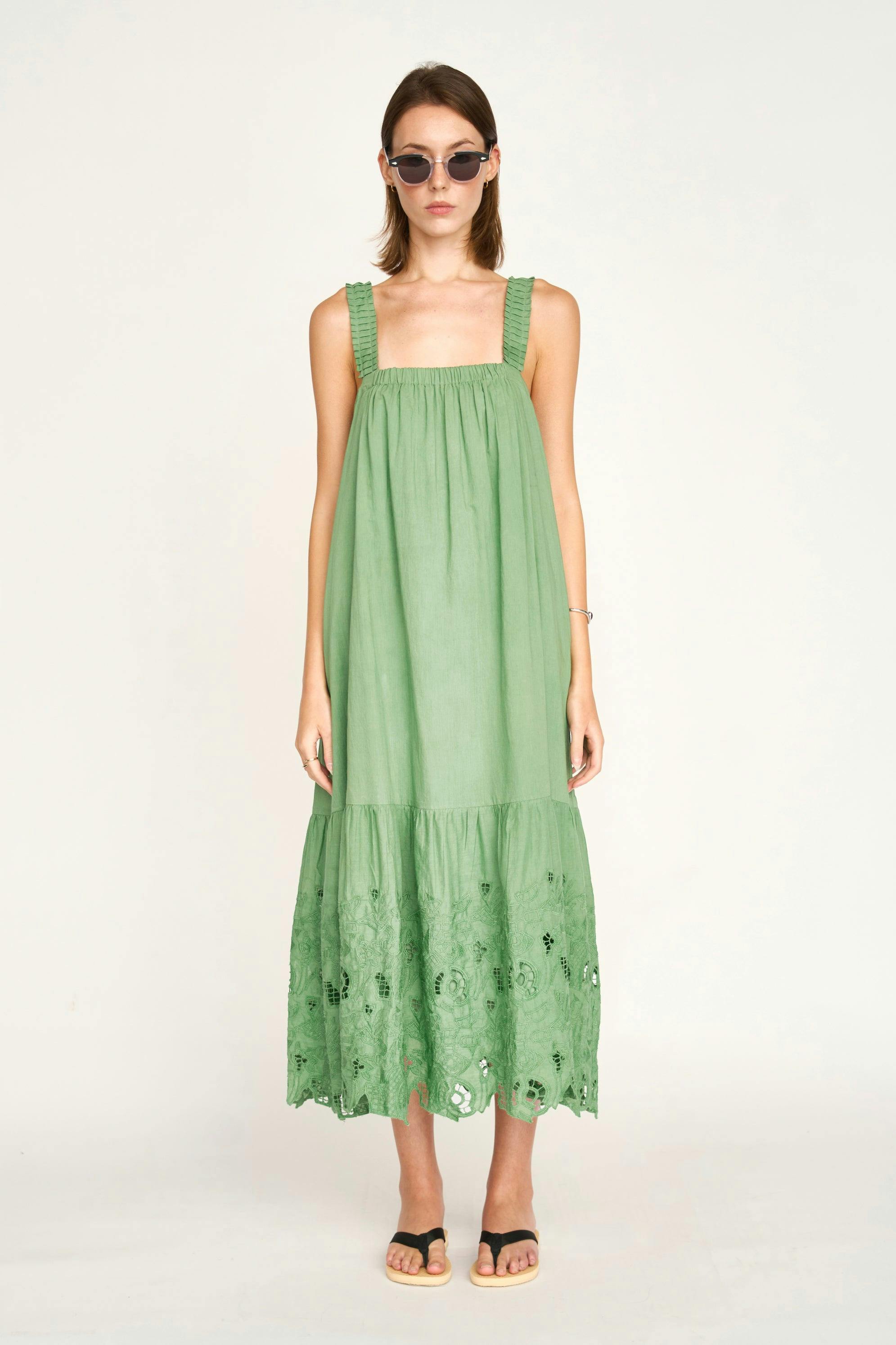 Monaco Dress in Mint Embroidered Deco (Starts Shipping April 10th)