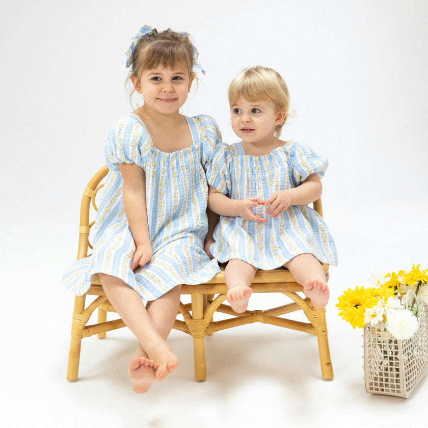 Odalys Floral Stripe - Puff Sleeve Dress with Bloomer