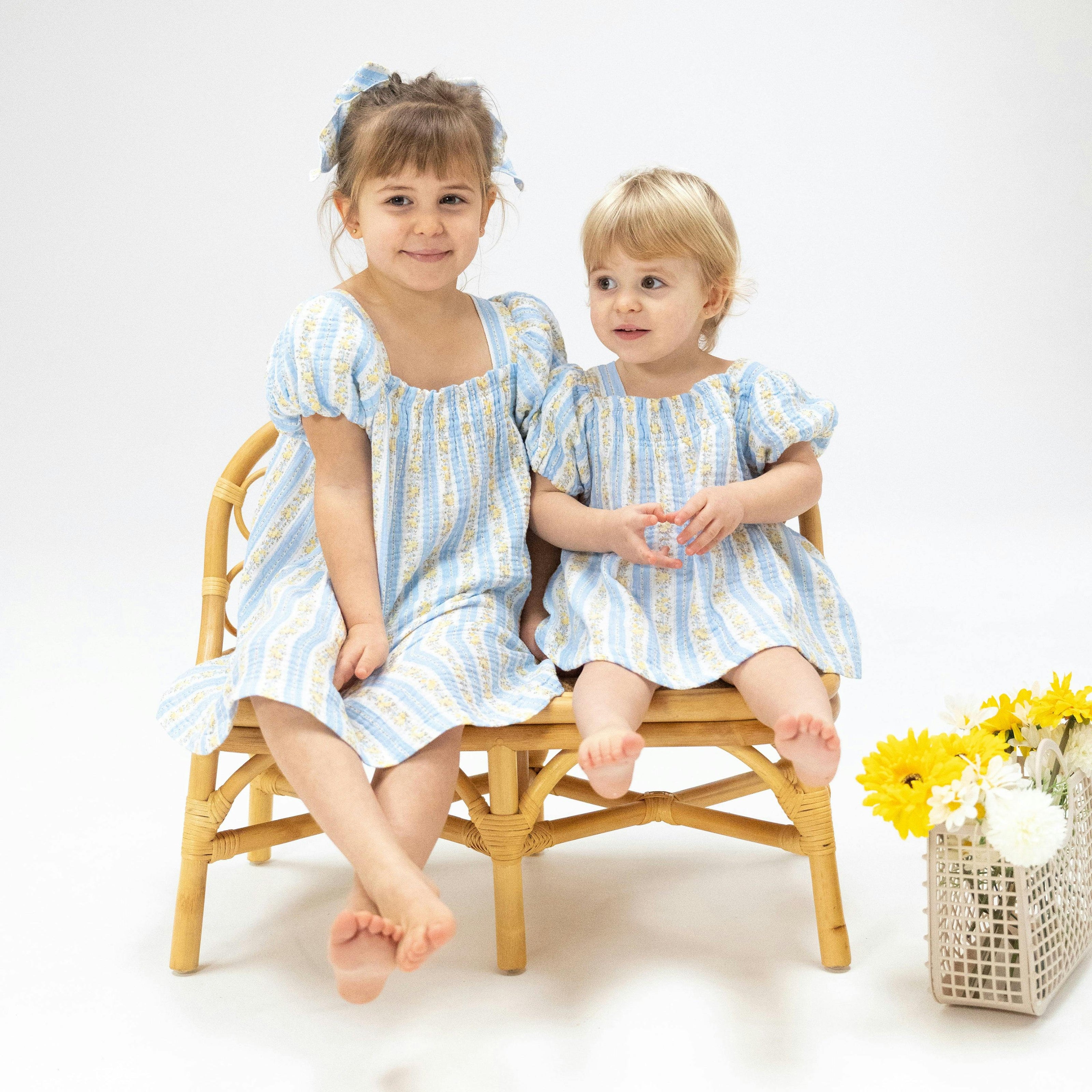 Odalys Floral Stripe - Puff Sleeve Dress with Bloomer