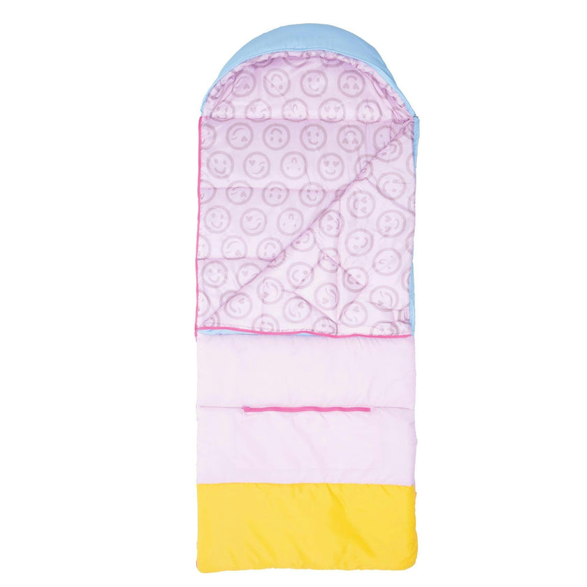 Sleep-N-Pack™ – Big Kid Size | Color Block Camp Collection: Pink Smile Face