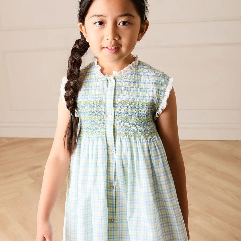 Pip Check Smocked Sleeveless Dress in Green (12mths- 10yrs)