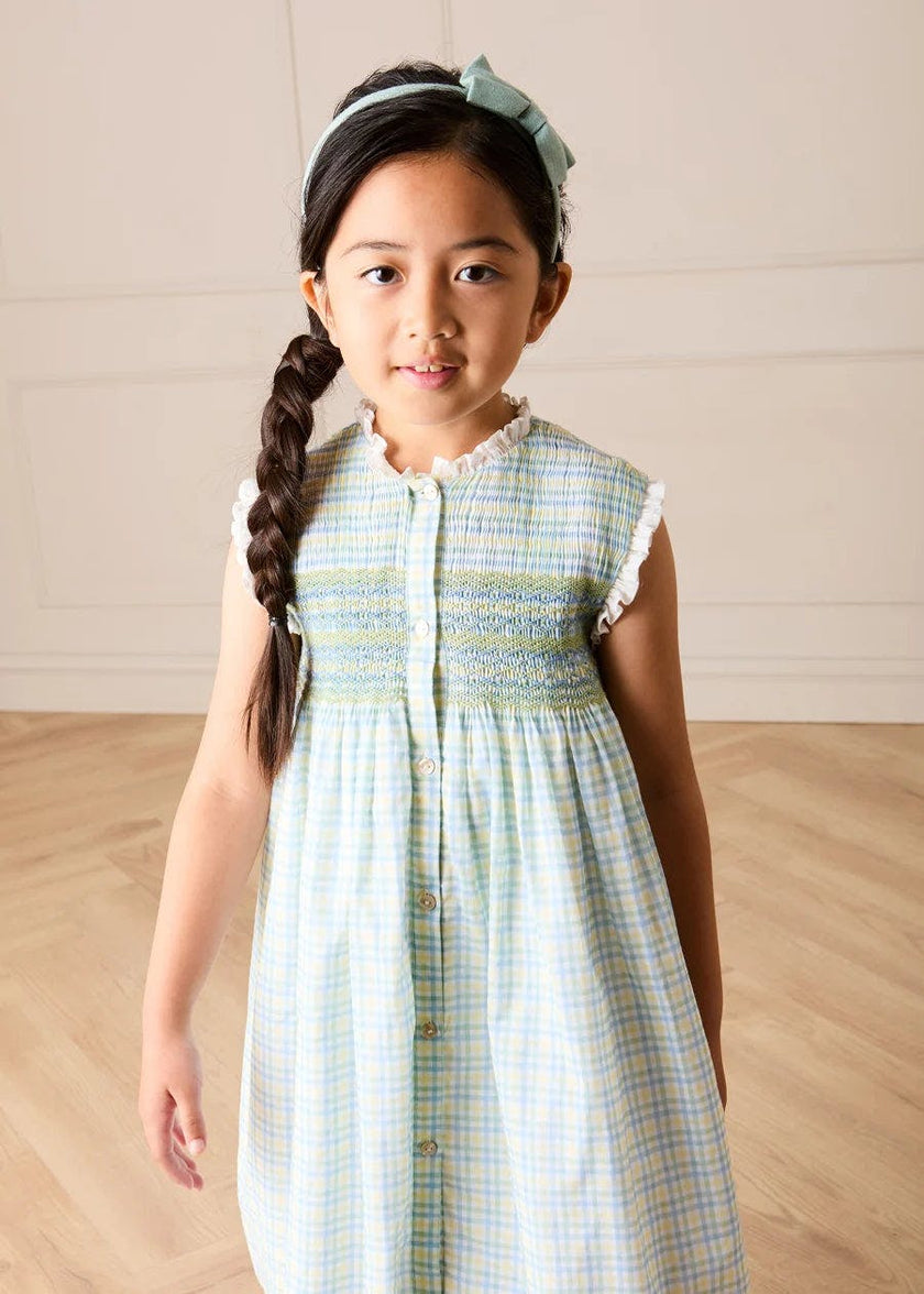 Pip Check Smocked Sleeveless Dress in Green (12mths- 10yrs)