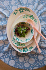 Ceramic Serving Platter with Hand-painted Green Flower Vine - Large