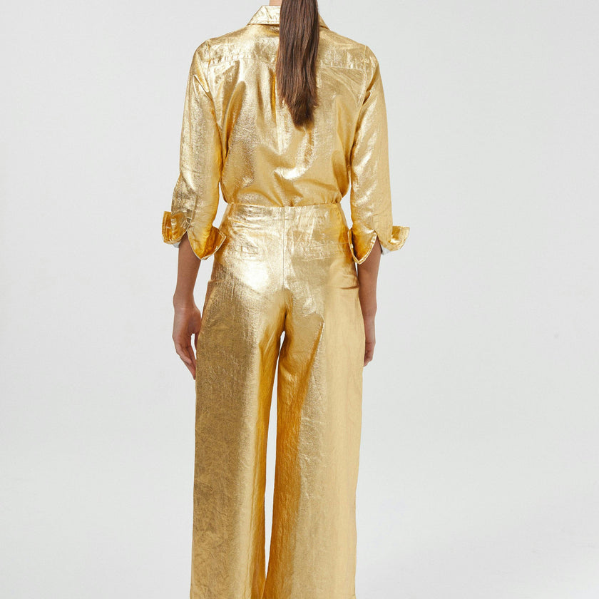 Culotte Metallic Linen Pants - Gold