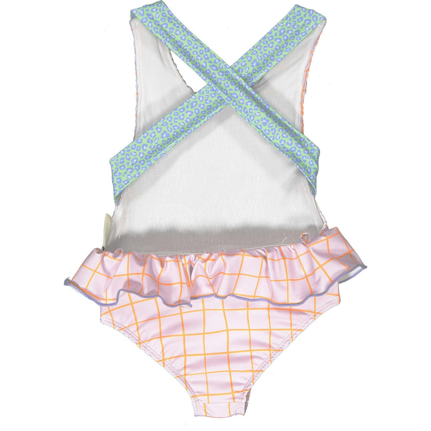 Lilac Squares Smocked Swimsuit, Purple