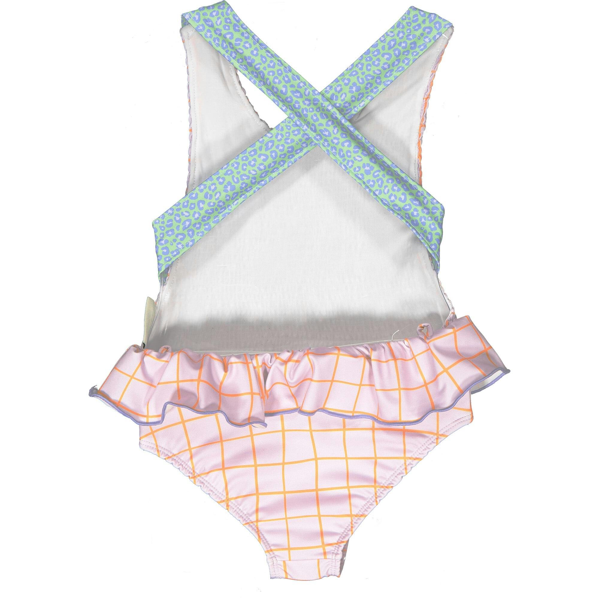 Lilac Squares Smocked Swimsuit, Purple