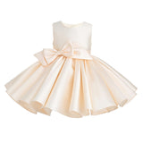Champagne Sabina Satin Flared Dress with Side Bow