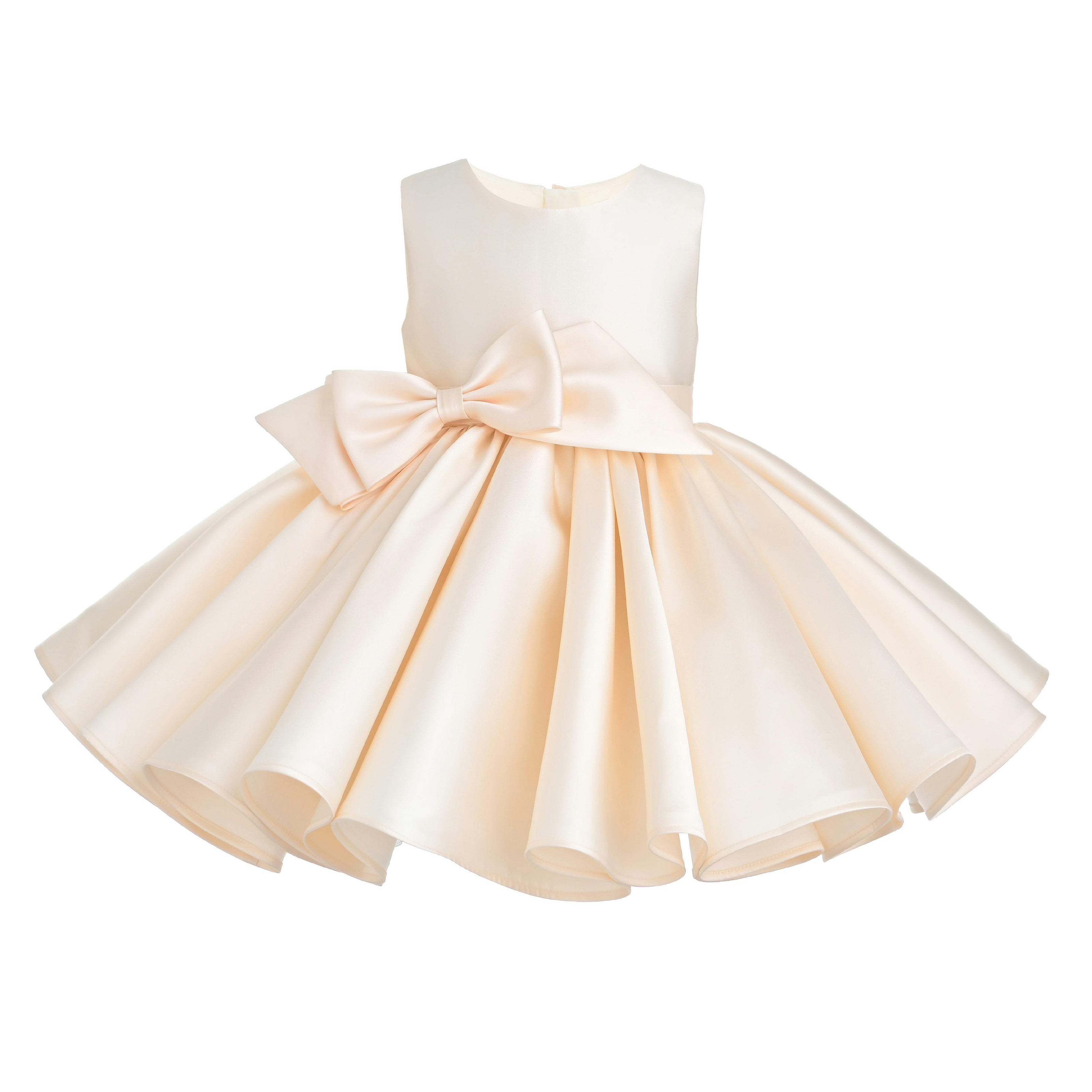 Champagne Sabina Satin Flared Dress with Side Bow