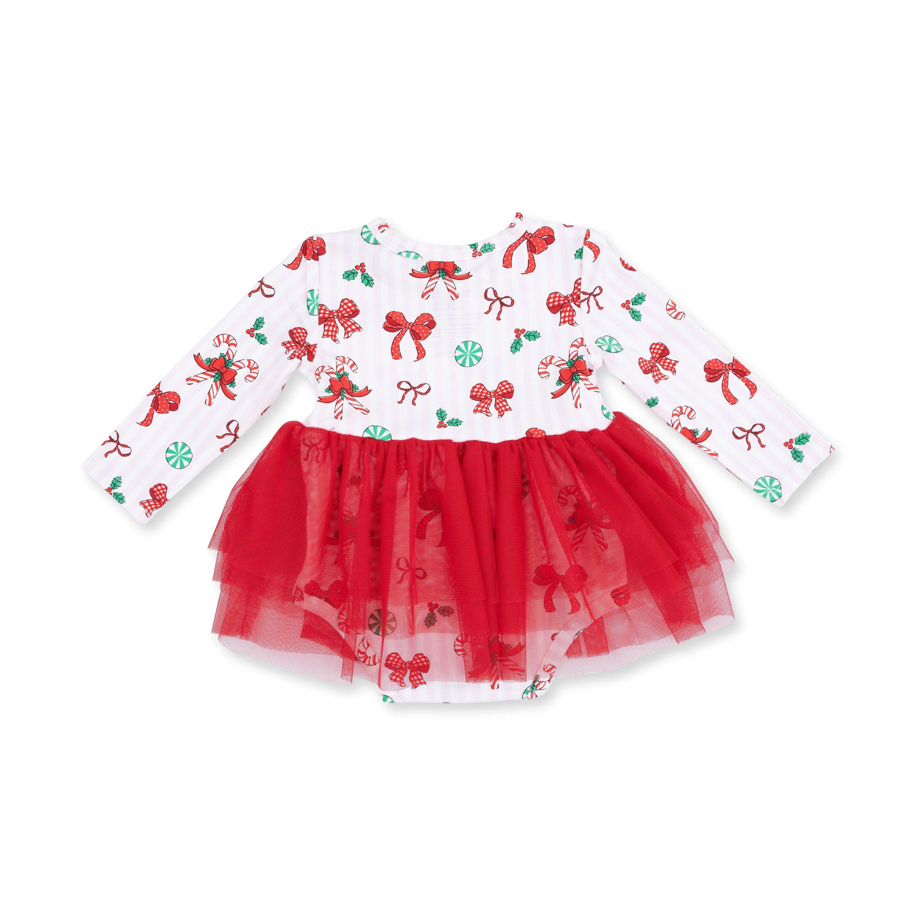 Bows & Candy Canes - Long Sleeve Tutu Bodysuit Dress